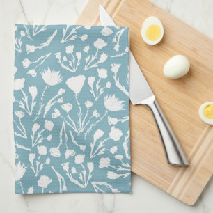 Aqua Blue Botanical Cottage Print Tea Towel