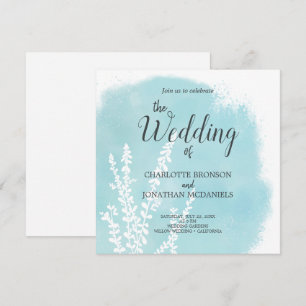 Aqua Blue Botanical Watercolor Wash Wedding Invitation