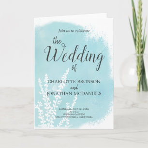 Aqua Blue Botanical Watercolor Wash Wedding Invitation