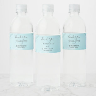 Aqua Blue Botanical Watercolor Wash Wedding Water Bottle Label