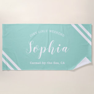 Aqua Blue Boys Girls Weekend Personalized Name Beach Towel