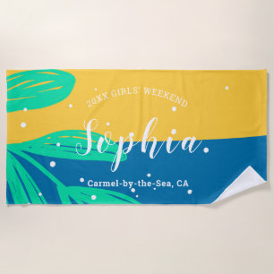 Aqua Blue Boys Girls Weekend Personalized Name Beach Towel