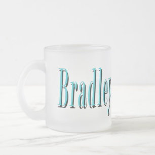 Aqua Blue Bradley Name Logo, Frosted Glass Coffee Mug
