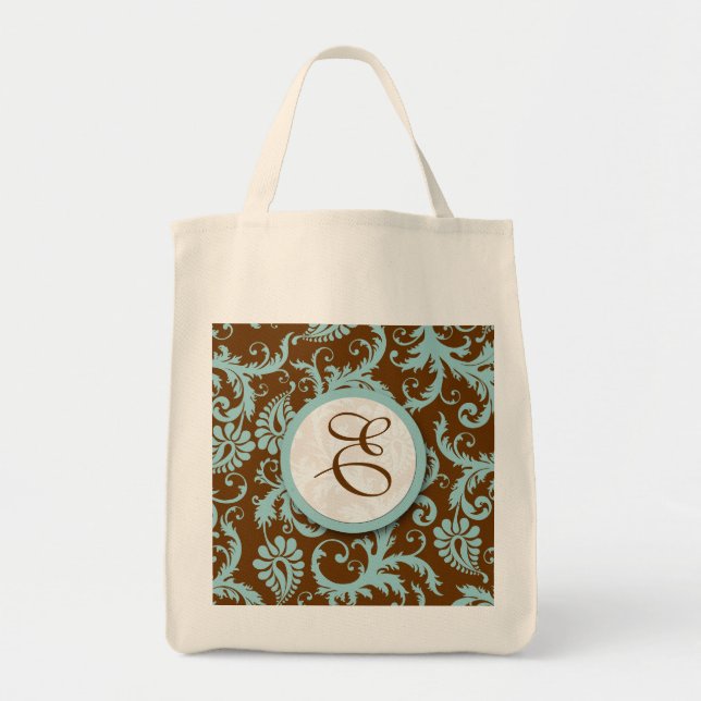 Aqua Blue Bride's Tote Vintage Floral Wedding (Front)