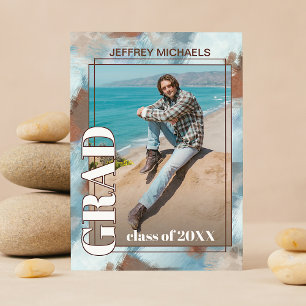 Aqua Blue Brown Beige Graduation Announcement Postcard