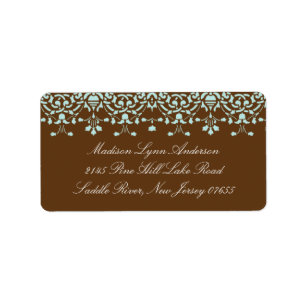 Aqua Blue/Brown Damask Lace Return Address Label
