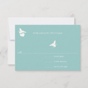 Aqua Blue Bumble Bee Heart Wedding RSVP Card