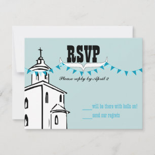 Aqua Blue Bunting We're going to the Chapel RSVP Card