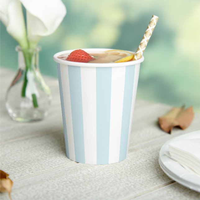 Aqua Blue Cabana Stripes Birthday Paper Cups (Insitu)
