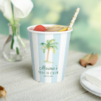 Aqua Blue Cabana Stripes Palm Beach Club Birthday