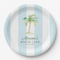 Aqua Blue Cabana Stripes Palm Beach Club Birthday