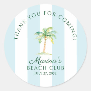 Aqua Blue Cabana Stripes Palm Beach Club Thank You Classic Round Sticker
