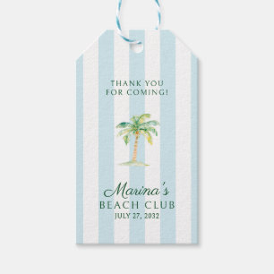 Aqua Blue Cabana Stripes Palm Beach Club Thank You Gift Tags