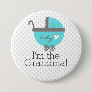 Aqua Blue Carriage Baby Shower Grandma 7.5 Cm Round Badge