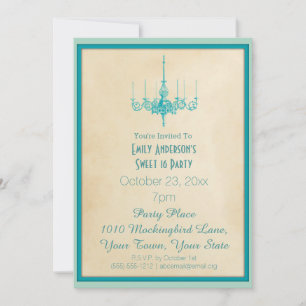 Aqua Blue Chandelier Sweet 16 Invitation