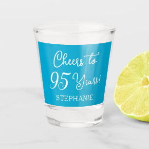 Aqua Blue Cheers to 95 Years 95th Birthday Party Shot Glass