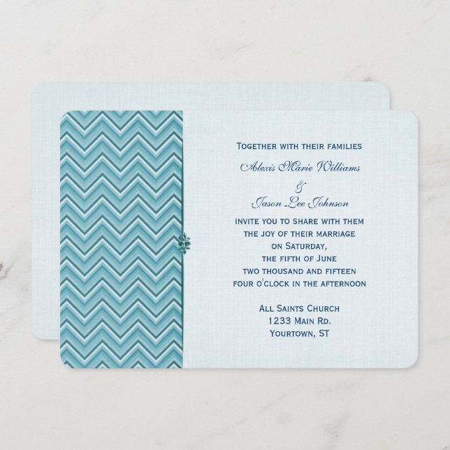 Aqua Blue Chevron Border Invitation (Front/Back)