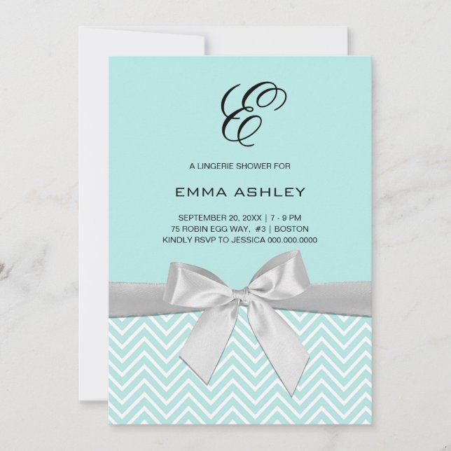 Aqua Blue Chevron Lingerie Shower Invitation (Front)