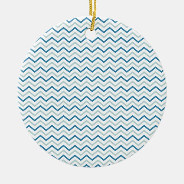 Aqua Blue Chevron Pattern Ceramic Tree Decoration (Front)