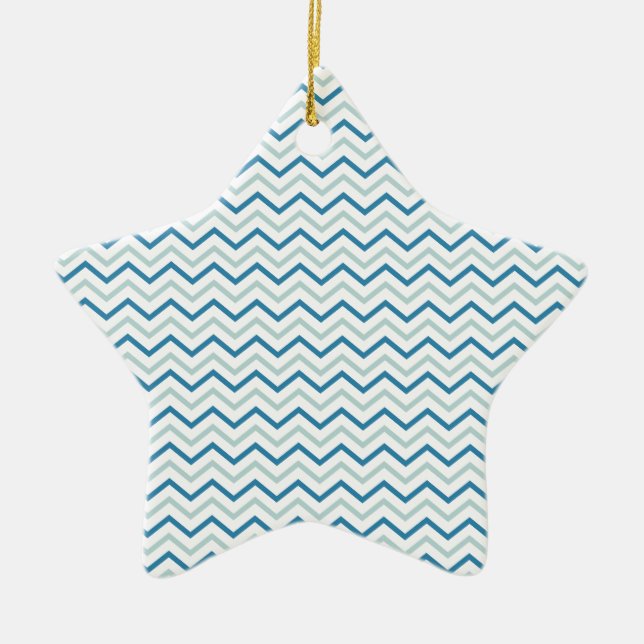 Aqua Blue Chevron Pattern Ceramic Tree Decoration (Front)