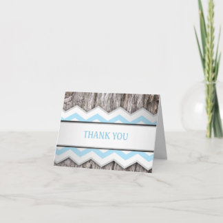 Aqua Blue Chevron & Wood Rustic Thank You Cards