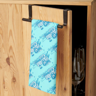 Aqua Blue Choo Choo Train Baby Shower Gifts Tea Towel
