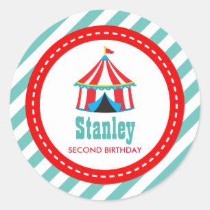 Aqua blue Circus Carnival Birthday Baby Shower Classic Round Sticker