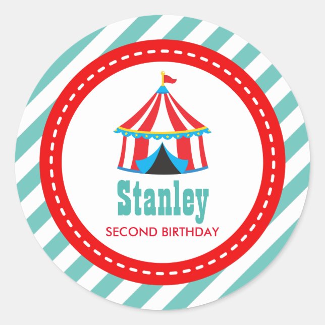 Aqua blue Circus Carnival Birthday Baby Shower Classic Round Sticker (Front)