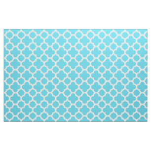 Aqua Blue Classic Quatrefoil Pattern Fabric