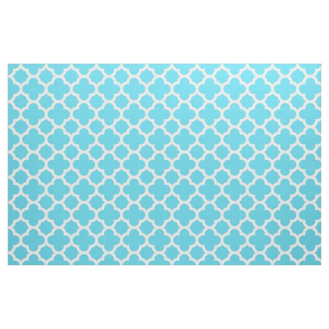 Aqua Blue Classic Quatrefoil Pattern Fabric (Yard)