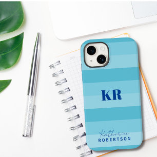 Aqua Blue Colour Blocks Custom Monogram  Case-Mate iPhone 14 Case