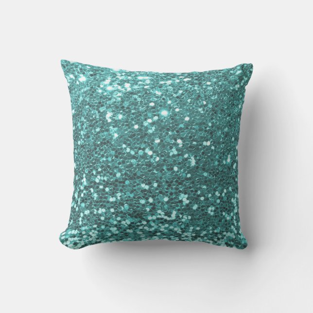 Aqua Blue Colour of 2021 Popular Glitter Cushion (Front)