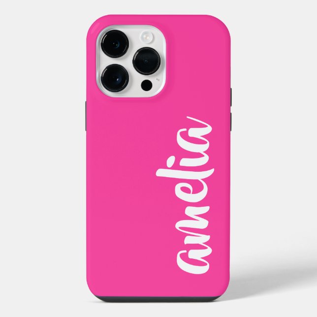 Aqua blue custom name script bold hot pink iPhone case (Back)