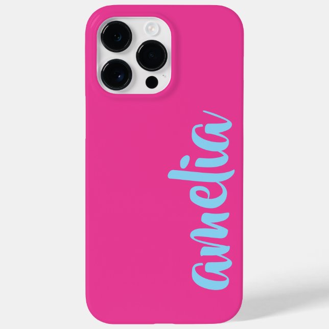 Aqua blue custom name script pink I Phone Case (Back)