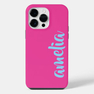 Aqua blue custom name script pink I Phone Case