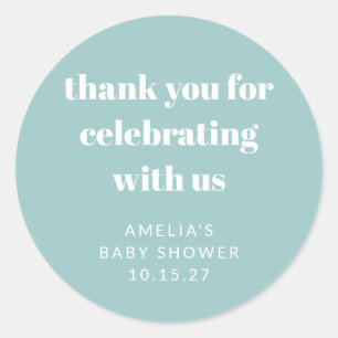 Aqua Blue Cute Custom Baby Shower Thank You Classic Round Sticker
