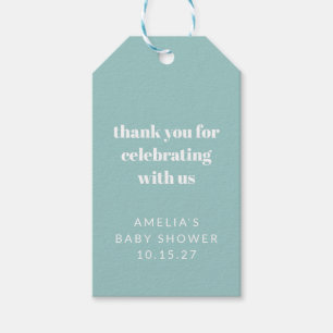 Aqua Blue Cute Custom Baby Shower Thank You Gift Tags