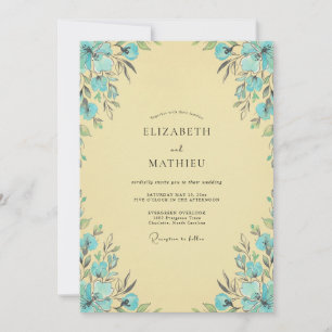 Aqua Blue Dainty Vintage Wedding Invitation
