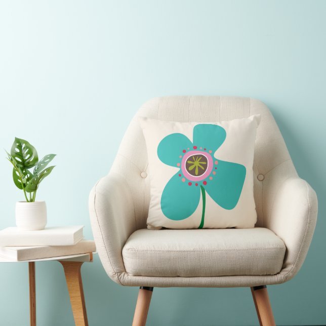 Aqua Blue Daisy Pop Cute Summer Flowers Pattern Cushion (Chair)