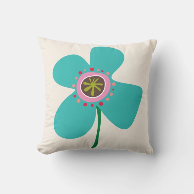 Aqua Blue Daisy Pop Cute Summer Flowers Pattern Cushion (Front)