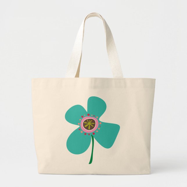 Aqua Blue Daisy Pop Summer Flower Whimsical Cute Large Tote Bag (Front)