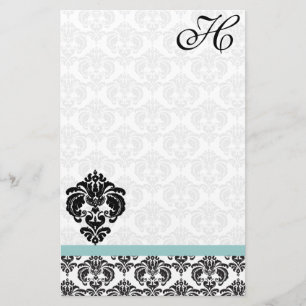 Aqua Blue Damask Monogram Recycled Paper