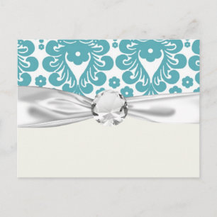 aqua blue damask pattern postcard