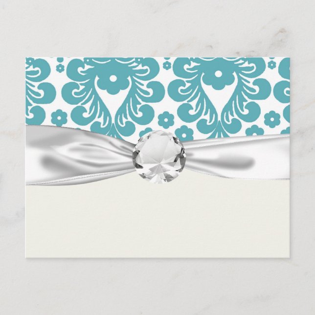 aqua blue damask pattern postcard (Front)