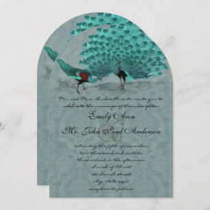 Aqua Blue Damask Peacock Metallic Elegance Invitation