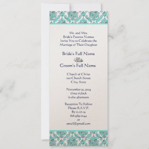 Aqua Blue Damask Swirls Wedding Invitation