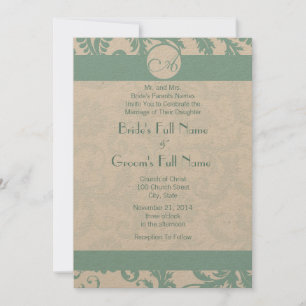 Aqua Blue Damask Swirls Wedding Invitation