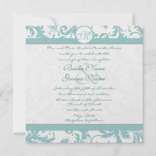 Aqua Blue Damask Swirls Wedding Invitation