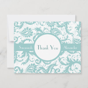 Aqua Blue Damask Swirls Wedding Invitation