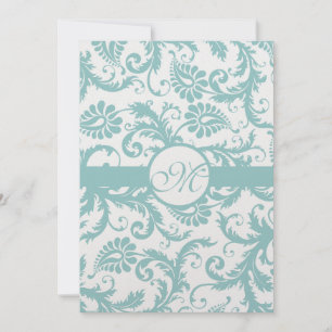 Aqua Blue Damask Swirls Wedding Invitation